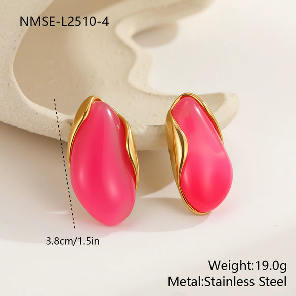 Wholesale Women's Geometric Stainless Steel And Resin Electroplated Earrings