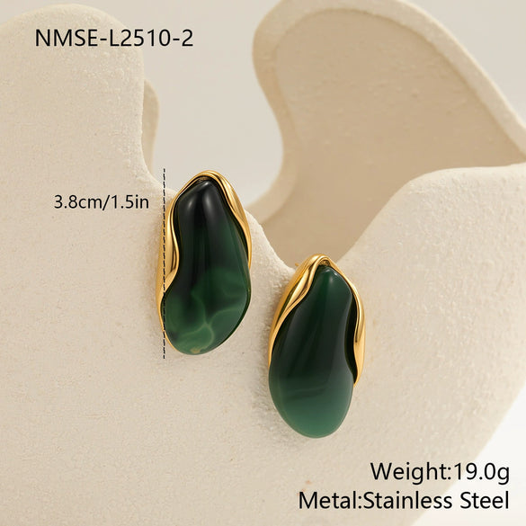Wholesale Women's Geometric Stainless Steel And Resin Electroplated Earrings
