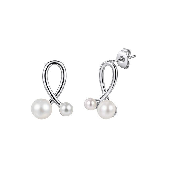 Wholesale Women's Geometric Stainless Steel And 925 Silver Electroplated Cross Pearl Earrings