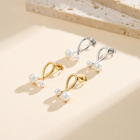Wholesale Women's Geometric Stainless Steel And 925 Silver Electroplated Cross Pearl Earrings