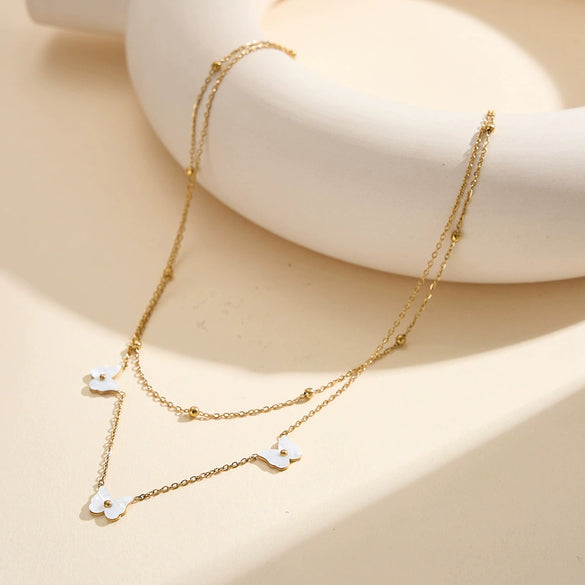 Wholesale Women's Geometric Stainless Steel And Titanium Steel Butterfly Doublelayer Calendering Chain Electroplated Necklace Jewelry
