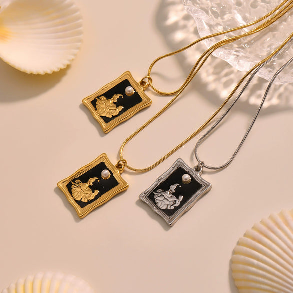 Wholesale Women's Geometric 316L Stainless Steel And 316L Stainless Steel Double Layer Clavicle Pendant Necklace With Electroplating Design Hip Hop Style