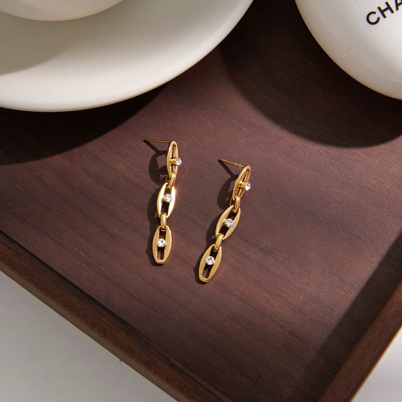 Wholesale Women's Geometric Stainless Steel And Titanium Steel Earrings With Pvd Furnace Vacuum Real Gold Plating