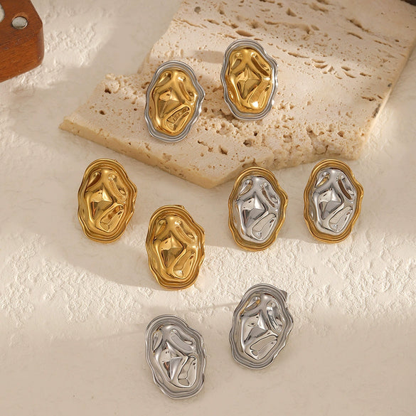 Wholesale Women's Geometric Stainless Steel And Titanium Steel Earrings With Pvd Furnace Vacuum Real Gold Plating