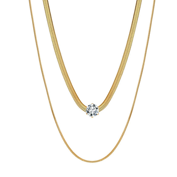Wholesale Women's Geometric Stainless Steel And Titanium Steel Electroplated Calendering Doublelayered Snake Bone Chain Necklace Jewelry