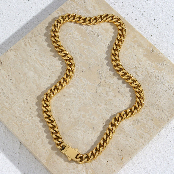 Wholesale Women's Geometric Stainless Steel And Titanium Steel Electroplated Cuban Chain Bracelet And Necklace Combination