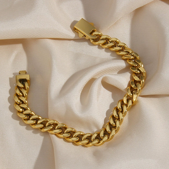 Wholesale Women's Geometric Stainless Steel And Titanium Steel Electroplated Cuban Chain Bracelet And Necklace Combination