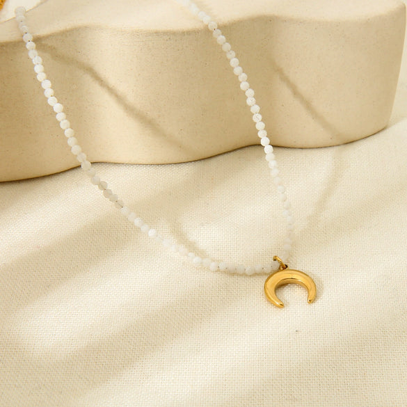 Wholesale Women's Geometric Stainless Steel And Titanium Steel Electroplated Moon Pendant Necklace