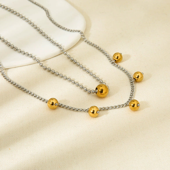 Wholesale Women's Geometric Stainless Steel And Titanium Steel Electroplated Round Bead Pendant Necklace With Ball Chain