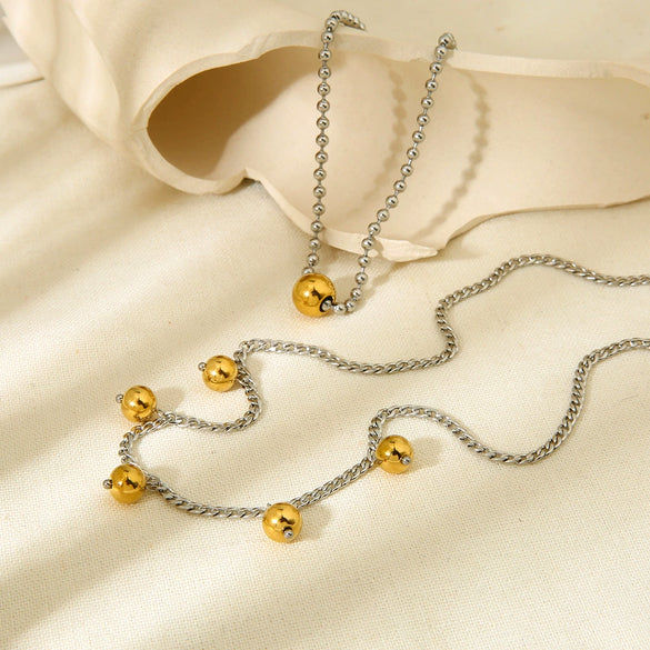 Wholesale Women's Geometric Stainless Steel And Titanium Steel Electroplated Round Bead Pendant Necklace With Ball Chain