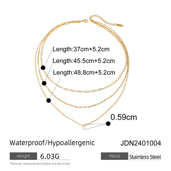 Wholesale Women's Geometric Stainless Steel And Titanium Steel Electroplated Threelayer Stacked Necklace