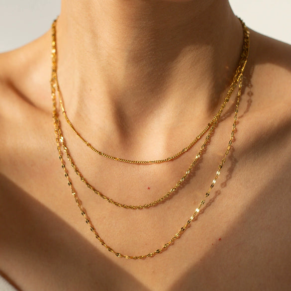 Wholesale Women's Geometric Stainless Steel And Titanium Steel Electroplated Threelayer Stacked Necklace