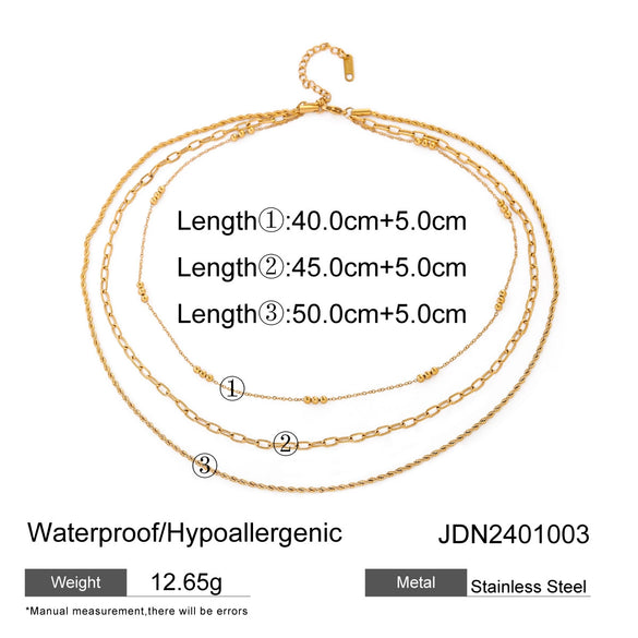 Wholesale Women's Geometric Stainless Steel And Titanium Steel Electroplated Threelayer Stacked Necklace