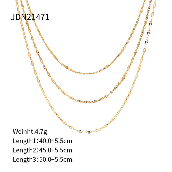 Wholesale Women's Geometric Stainless Steel And Titanium Steel Electroplated Threelayer Stacked Necklace