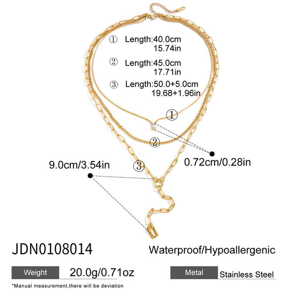 Wholesale Women's Geometric Stainless Steel And Titanium Steel Electroplated Threelayer Stacked Necklace