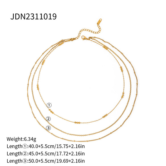 Wholesale Women's Geometric Stainless Steel And Titanium Steel Electroplated Threelayer Stacked Necklace