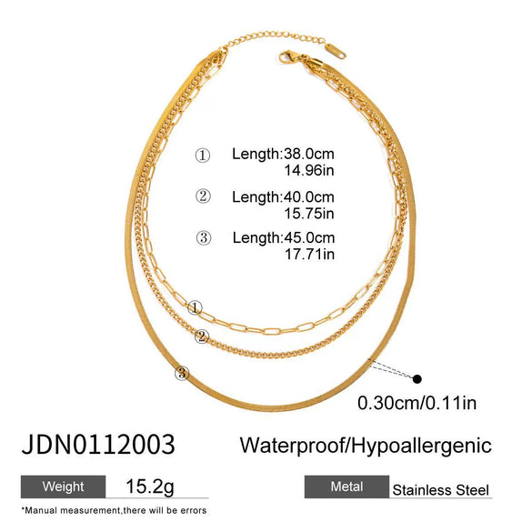 Wholesale Women's Geometric Stainless Steel And Titanium Steel Electroplated Threelayer Stacked Necklace