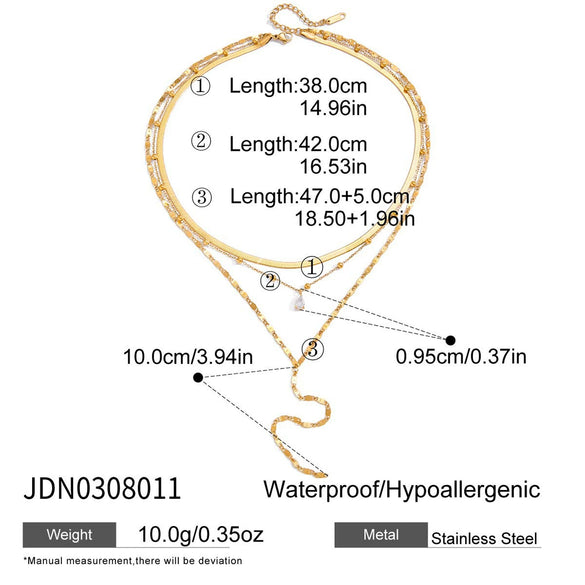 Wholesale Women's Geometric Stainless Steel And Titanium Steel Electroplated Threelayer Stacked Necklace