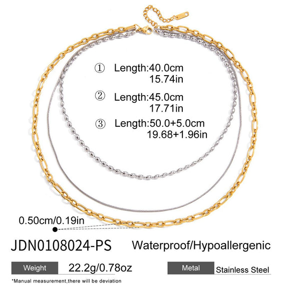 Wholesale Women's Geometric Stainless Steel And Titanium Steel Electroplated Threelayer Stacked Necklace
