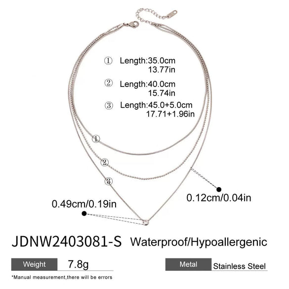 Wholesale Women's Geometric Stainless Steel And Titanium Steel Electroplated Threelayer Stacked Necklace