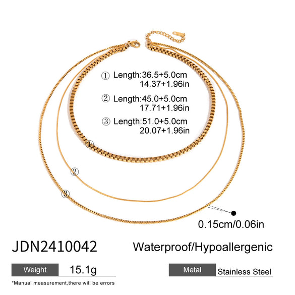 Wholesale Women's Geometric Stainless Steel And Titanium Steel Electroplated Threelayer Stacked Necklace