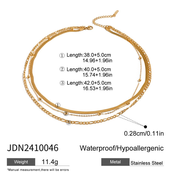 Wholesale Women's Geometric Stainless Steel And Titanium Steel Electroplated Threelayer Stacked Necklace