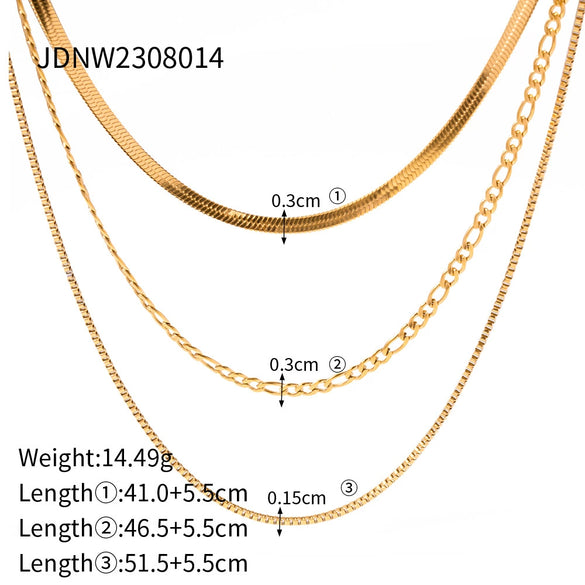 Wholesale Women's Geometric Stainless Steel And Titanium Steel Electroplated Threelayer Stacked Necklace