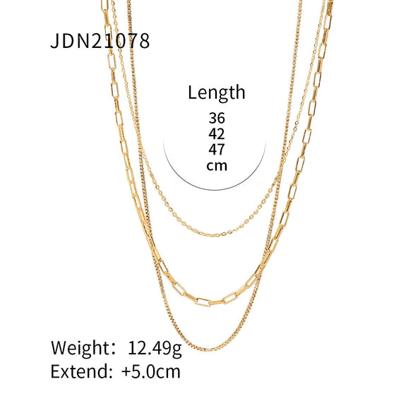 Wholesale Women's Geometric Stainless Steel And Titanium Steel Electroplated Threelayer Stacked Necklace