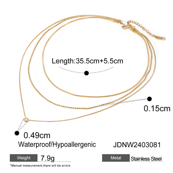 Wholesale Women's Geometric Stainless Steel And Titanium Steel Electroplated Threelayer Stacked Necklace