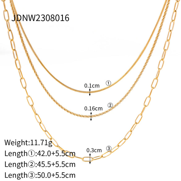 Wholesale Women's Geometric Stainless Steel And Titanium Steel Electroplated Threelayer Stacked Necklace