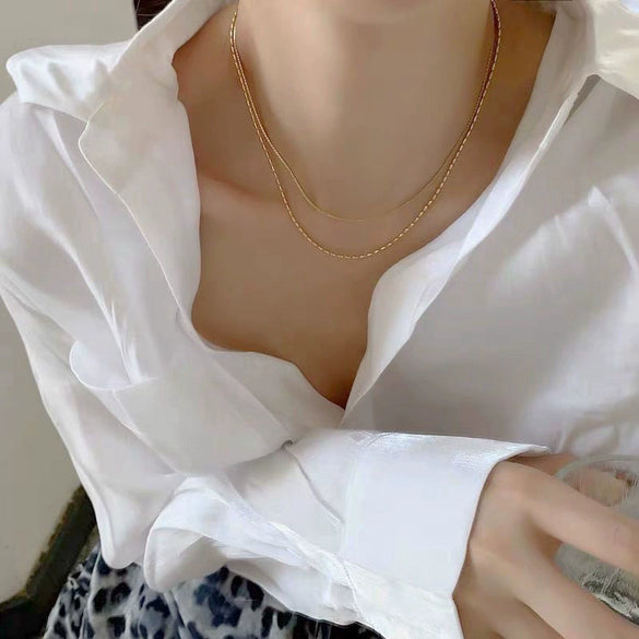 Wholesale Women's Geometric Stainless Steel And Titanium Steel 18K Gold Plated Multilayer Necklace