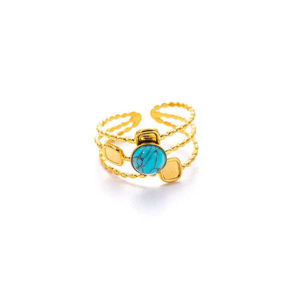 Wholesale Women's Geometric Stainless Steel And Titanium Steel Ring Inlaid With Natural Stone And Electroplated