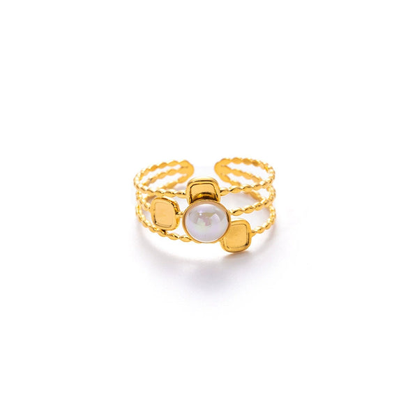 Wholesale Women's Geometric Stainless Steel And Titanium Steel Ring Inlaid With Natural Stone And Electroplated
