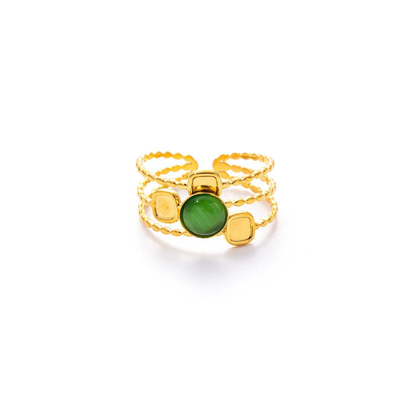 Wholesale Women's Geometric Stainless Steel And Titanium Steel Ring Inlaid With Natural Stone And Electroplated