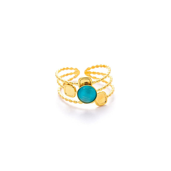 Wholesale Women's Geometric Stainless Steel And Titanium Steel Ring Inlaid With Natural Stone And Electroplated