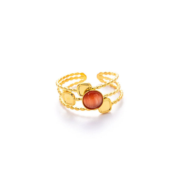 Wholesale Women's Geometric Stainless Steel And Titanium Steel Ring Inlaid With Natural Stone And Electroplated