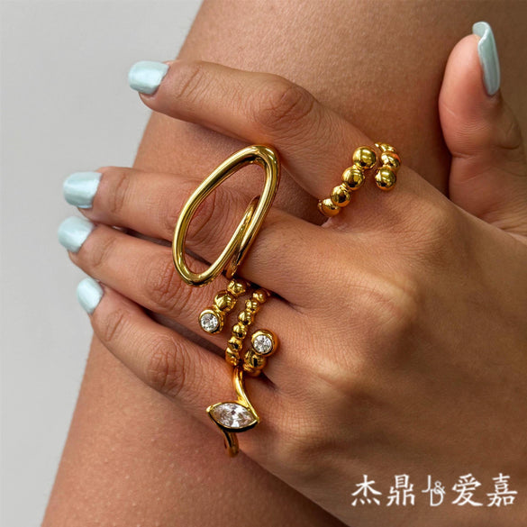Wholesale Women's Geometric Stainless Steel And Titanium Steel Ring With Vacuum Real Gold Plating