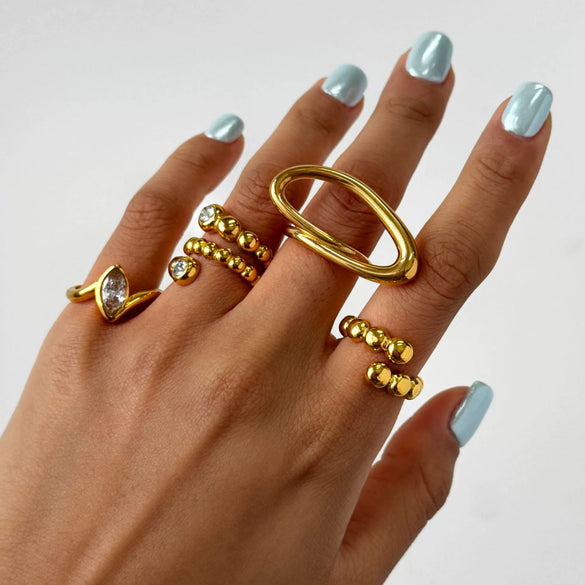 Wholesale Women's Geometric Stainless Steel And Titanium Steel Ring With Vacuum Real Gold Plating