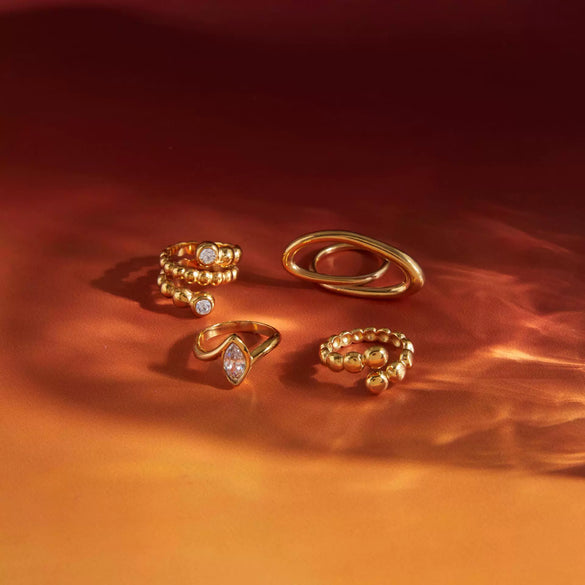 Wholesale Women's Geometric Stainless Steel And Titanium Steel Ring With Vacuum Real Gold Plating