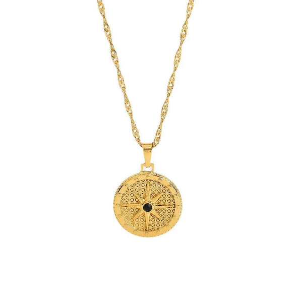 Wholesale Women's Geometric Stainless Steel And Titanium Steel Star Pendant Necklace With 18K Gold Plating And Water Wave Chain