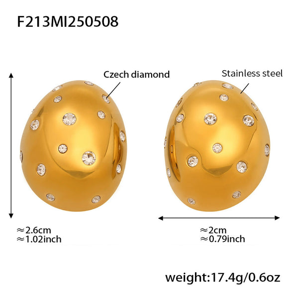 Wholesale Women's Geometric Stainless Steel And Zircon Electroplated Ferris Wheel Oval Diamond Earrings