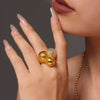 Wholesale Women's Geometric Stainless Steel And Zircon Ring With 18K Gold Plating