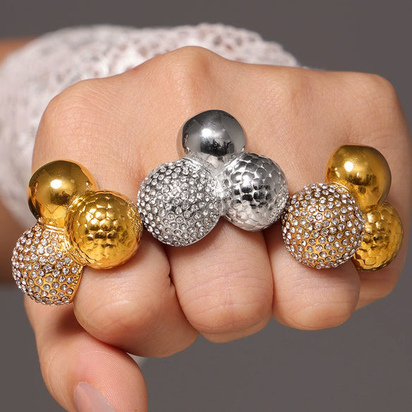 Wholesale Women's Geometric Stainless Steel And Zircon Ring With 18K Gold Plating
