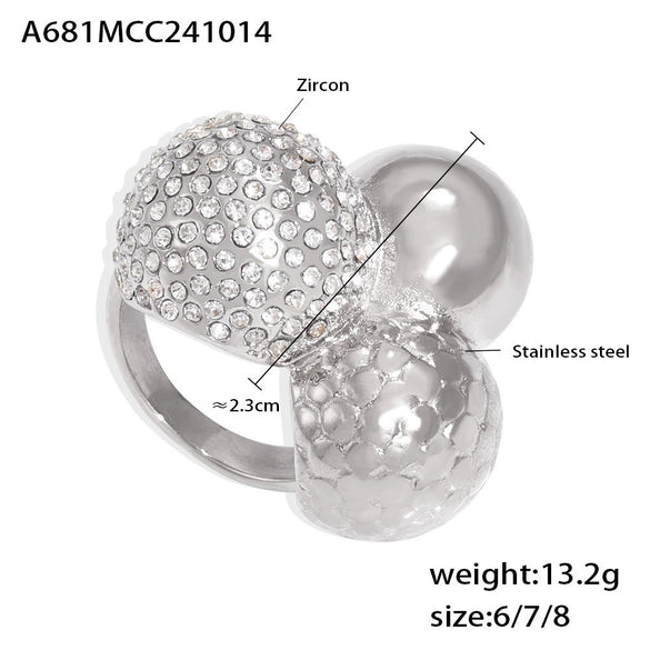 Wholesale Women's Geometric Stainless Steel And Zircon Ring With 18K Gold Plating