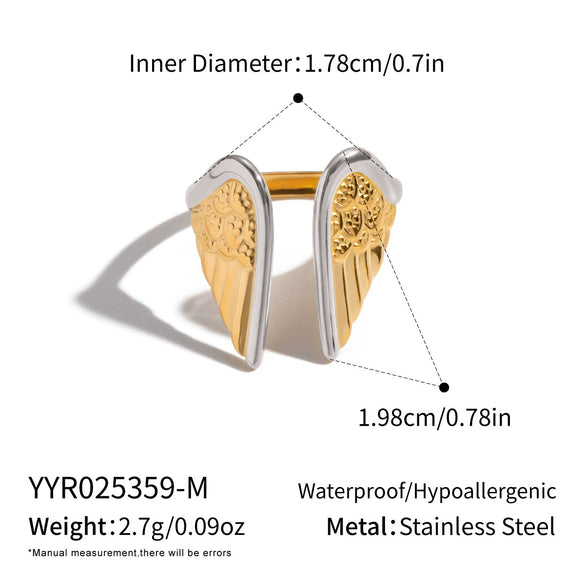 Wholesale Women's Geometric Stainless Steel Angel Wings Open Ring With Pvd Furnace Vacuum Real Gold Plating Hiphop Rock Jewelry