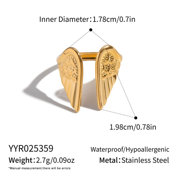 Wholesale Women's Geometric Stainless Steel Angel Wings Open Ring With Pvd Furnace Vacuum Real Gold Plating Hiphop Rock Jewelry