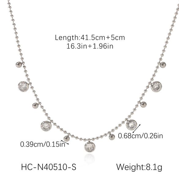 Wholesale Women's Geometric Stainless Steel Bead Chain Zircon Necklace