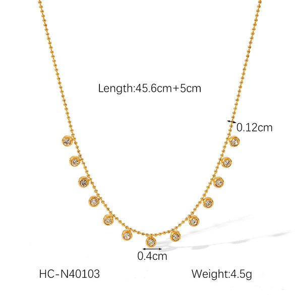 Wholesale Women's Geometric Stainless Steel Bead Chain Zircon Necklace