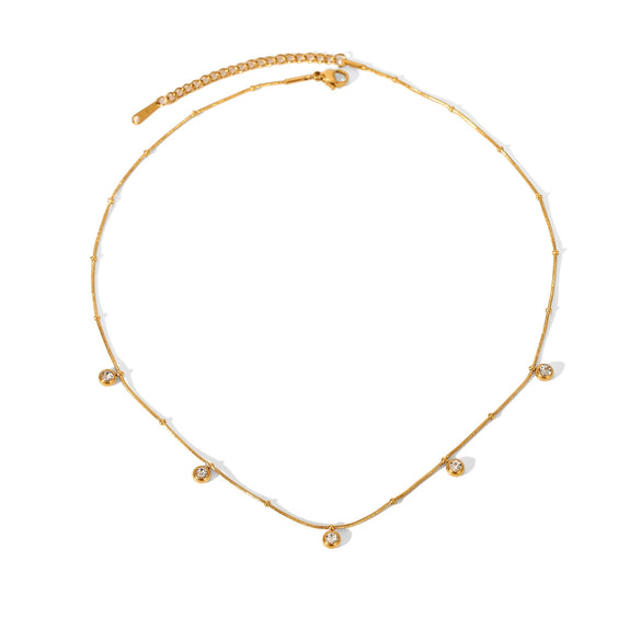 Wholesale Women's Geometric Stainless Steel Bead Chain Zircon Necklace