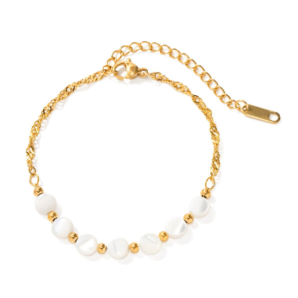 Wholesale Women's Geometric Stainless Steel Beaded Anklet With Freshwater Pearl Electroplated Titanium Steel Bracelet